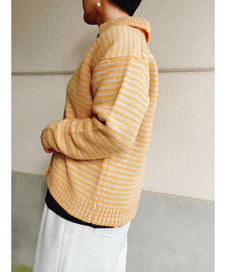 NATURAL LAUNDRY│ボーダー襟付きニットカーデ