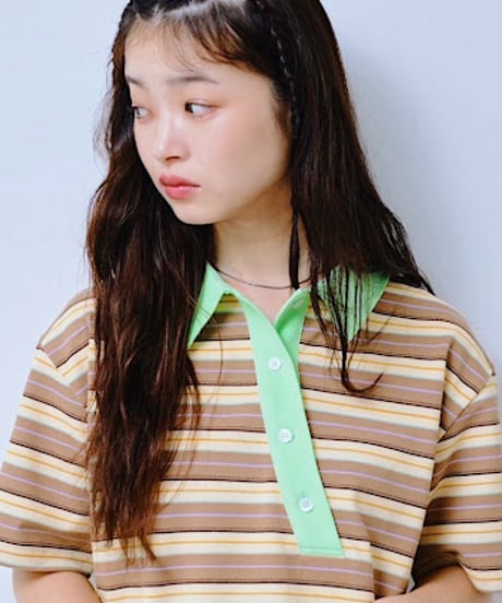 【HCAE】 ASYMMETRIC PLACKET STRIPED POLO　E27S0012