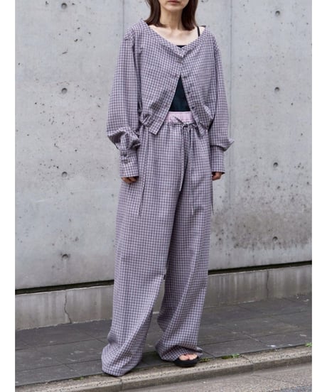 oll｜スロウチェックダブルウエストパンツ