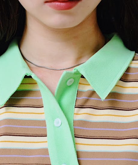 【HCAE】 ASYMMETRIC PLACKET STRIPED POLO　E27S0012