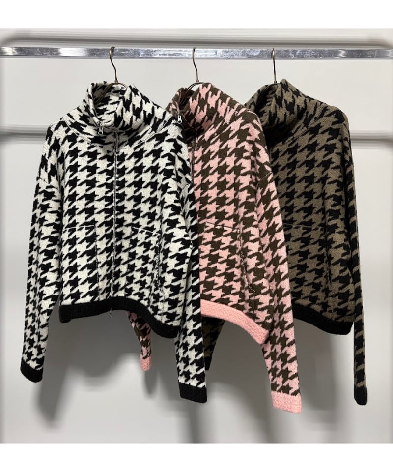 MARGAUX VINTAGE】 千鳥柄ニットZIPカーディガン MGKN-26134-A