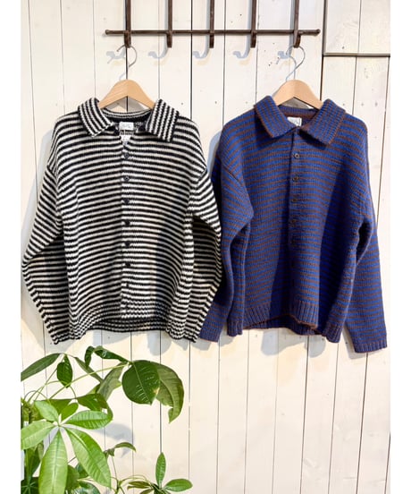 NATURAL LAUNDRY│ボーダー襟付きニットカーデ