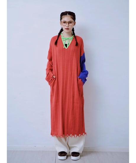【HCAE】  DAMAGED  KNIT DRESS   E26A0043