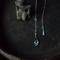 Quartz in Quartz/貫入水晶　自然染めシルク首飾り  （五倍子染め）