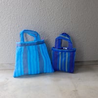 【メッシュ】 プリーツトート S メルカードトート S ブルー系ストライプ