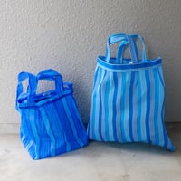【メッシュ】 プリーツトート L クロスボディバッグ R  ブルー系ストライプ