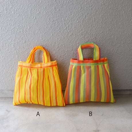 【メッシュ】 プリーツトート S イエロー系ストライプ