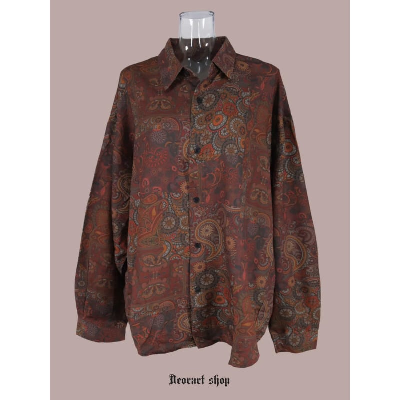 Deorart】ルーズシルエット・ペイズリー柄 総柄 シャツ [paisley wine
