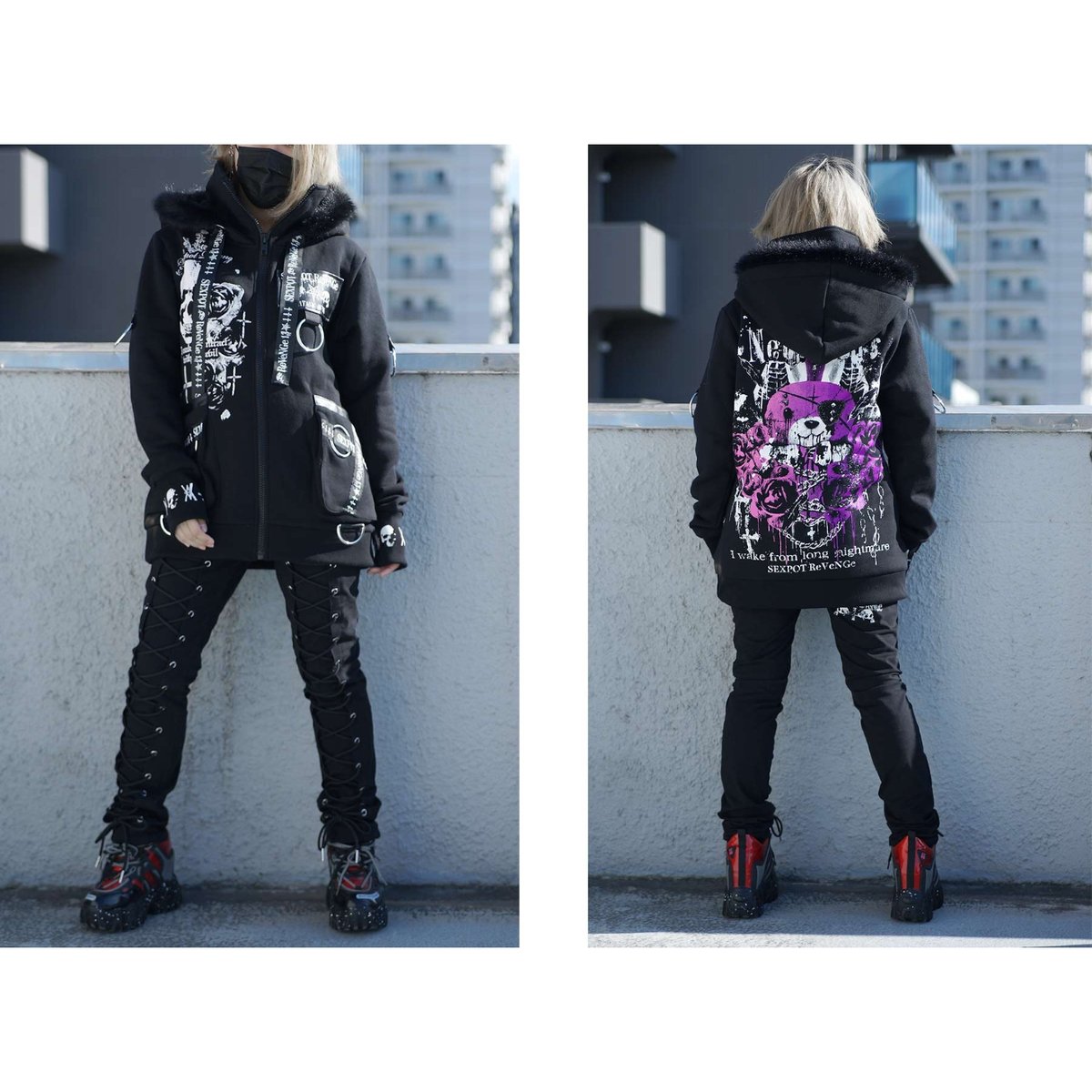 SEXPOTReVeNGe】Reverse Skull Short Zip Parka Ne