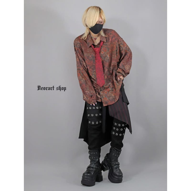 Deorart】ルーズシルエット・ペイズリー柄 総柄 シャツ [paisley wine