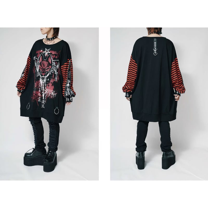 SEXPOTReVeNGe】Zip Sleeve Border Punkish Cutsew