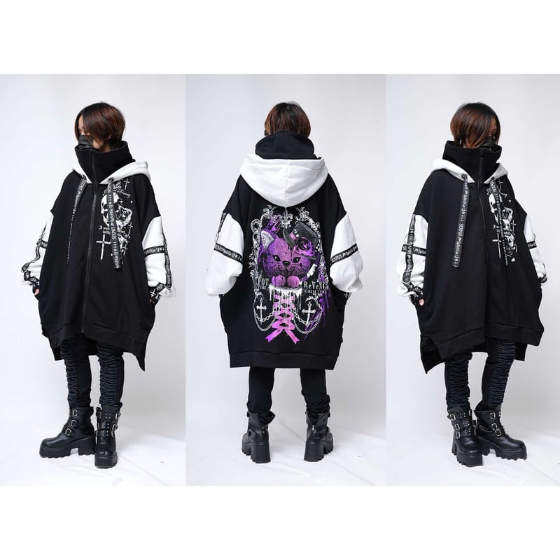 SEXPOTReVeNGe】Skull Cross High Neck Hood Zip P