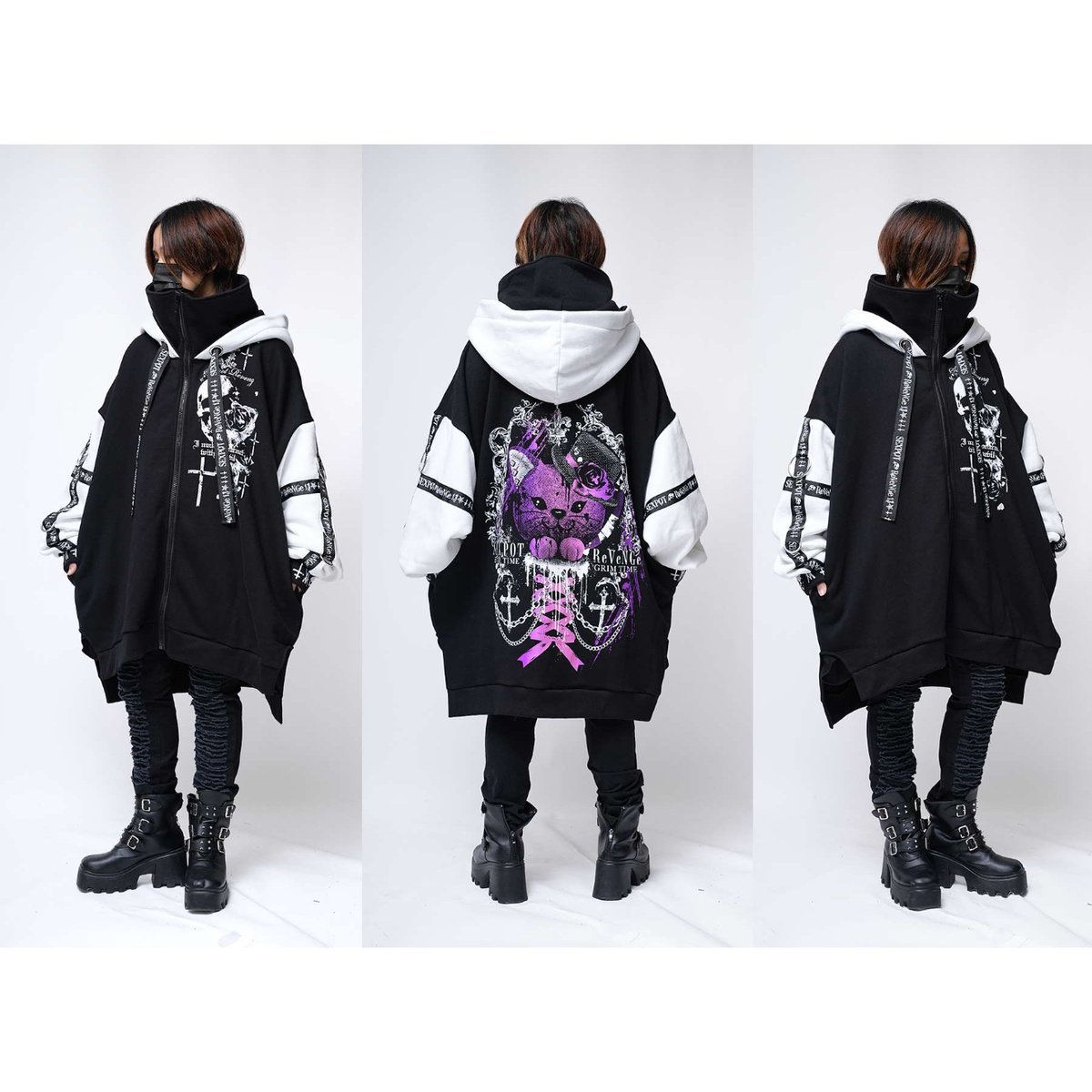 SEXPOTReVeNGe】Skull Cross High Neck Hood Zip P