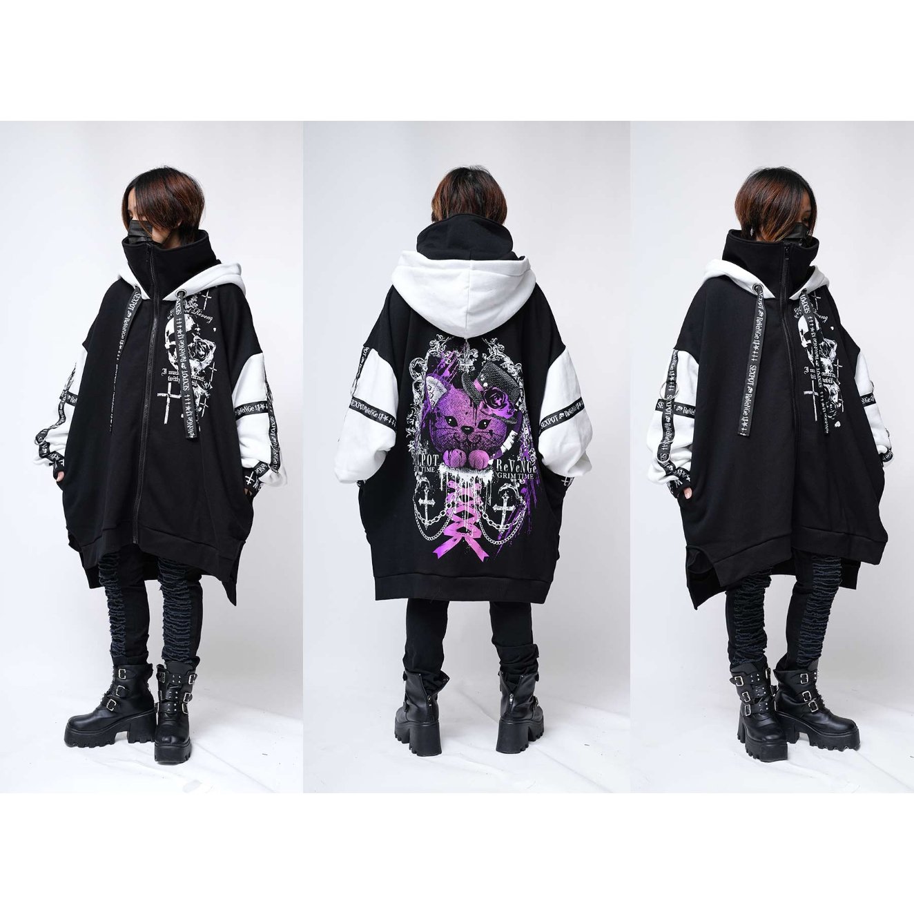 SEXPOTReVeNGe】Skull Cross High Neck Hood Zip P