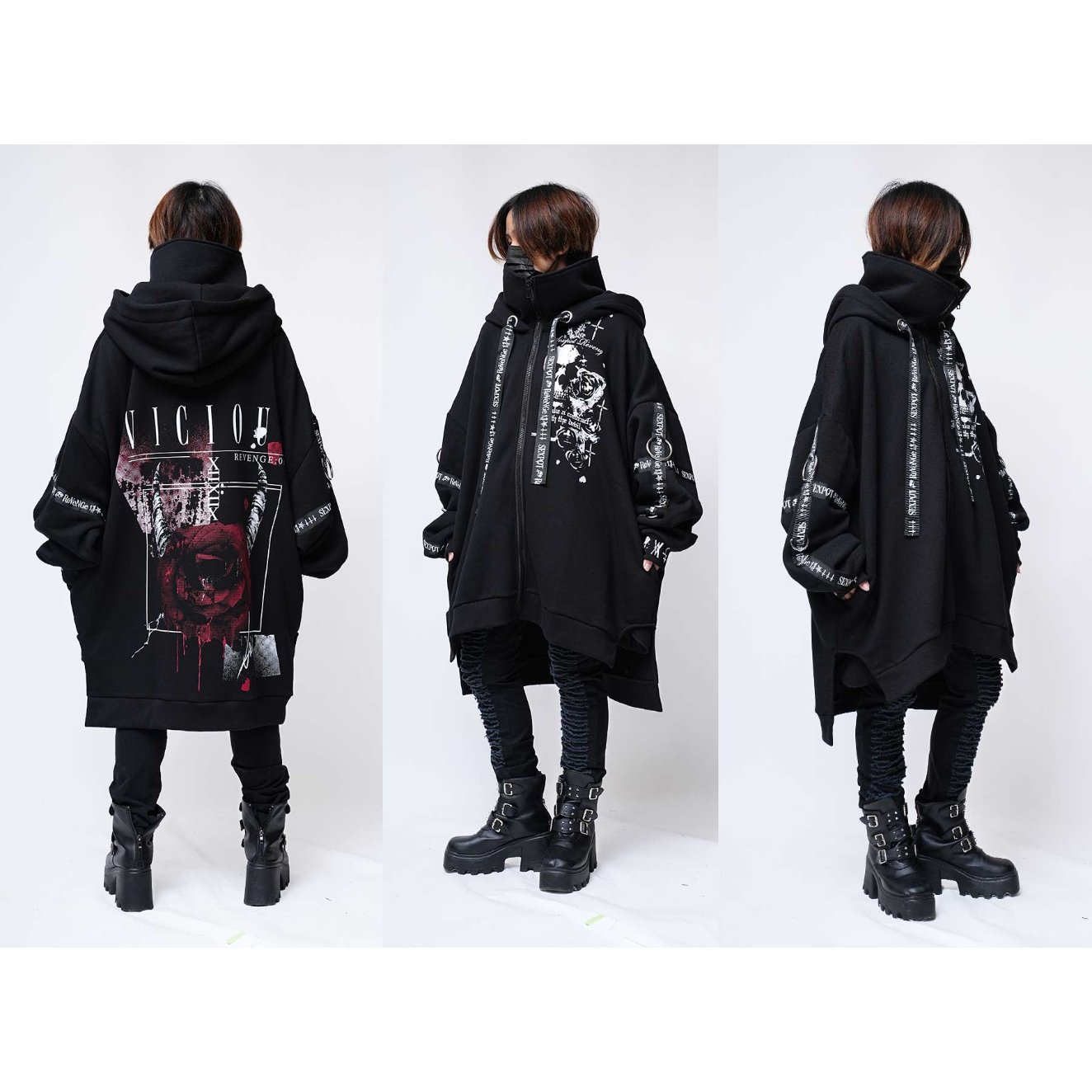 SEXPOTReVeNGe】Reverse Skull Long Zip Parka Thr