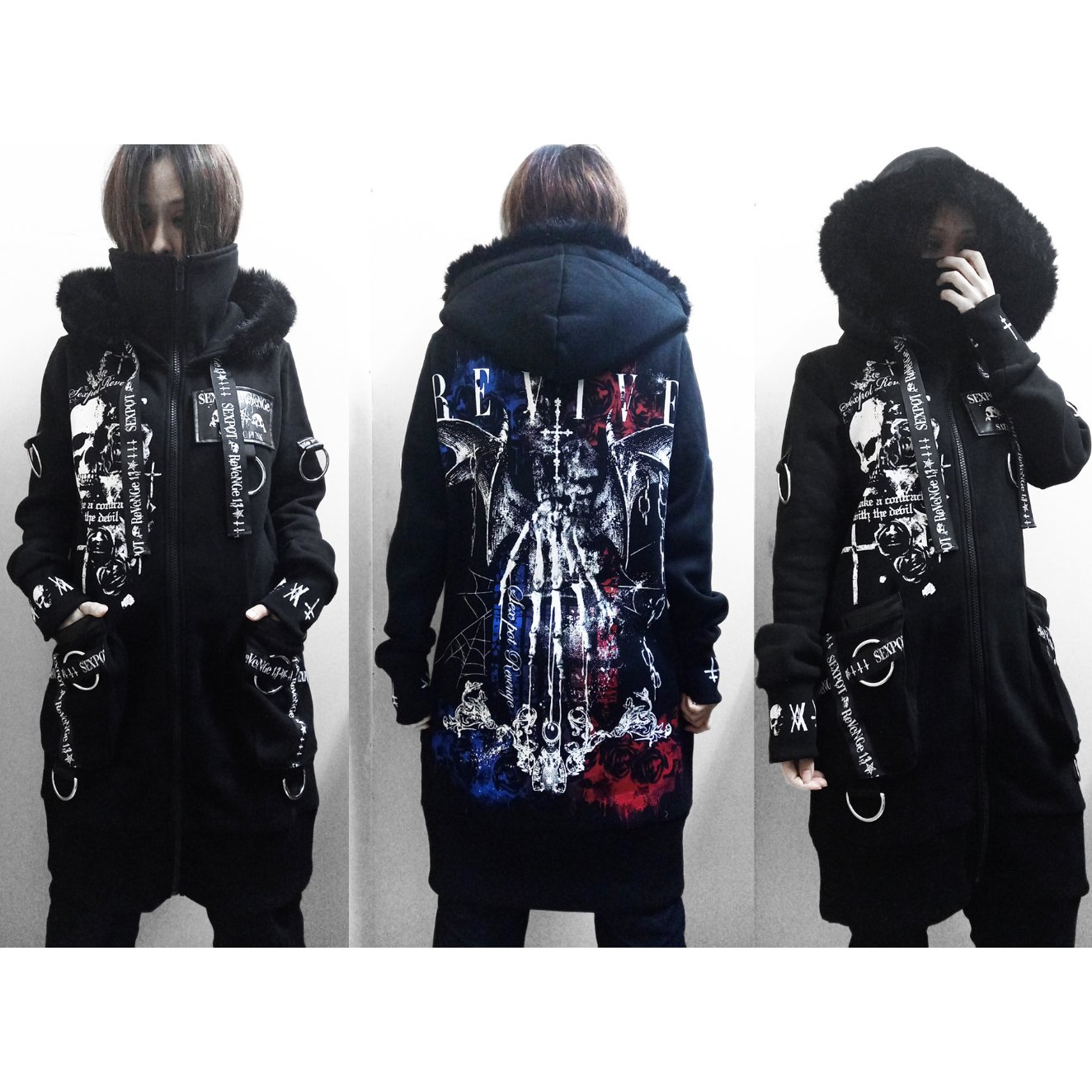 SEXPOTReVeNGe】Reverse Skull Long Zip Parka Thr