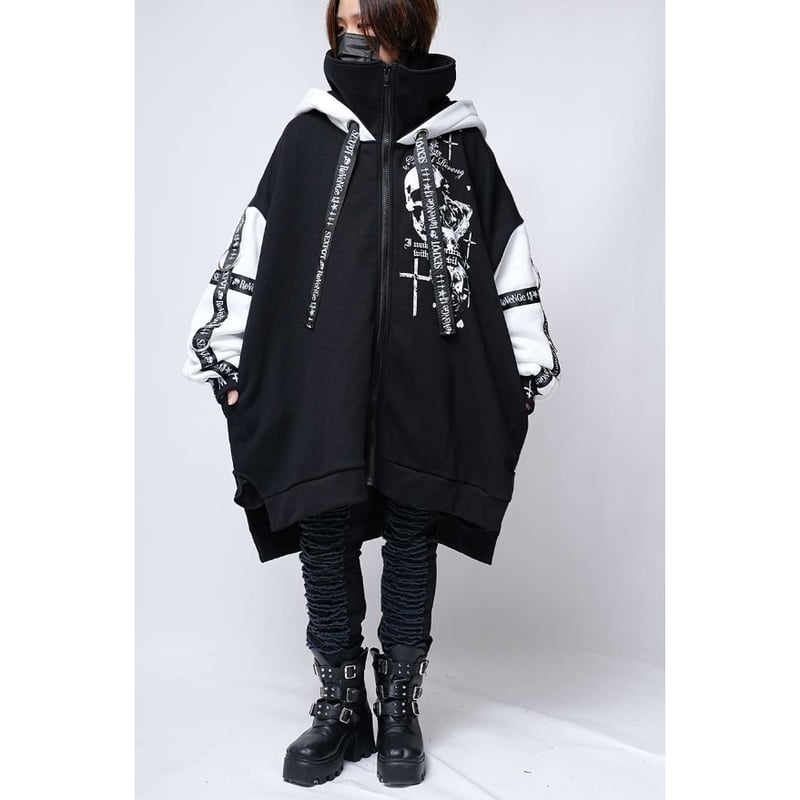 SEXPOTReVeNGe】Skull Cross High Neck Hood Zip P