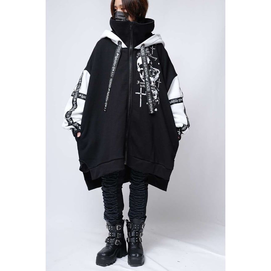 SEXPOTReVeNGe】Skull Cross High Neck Hood Zip P