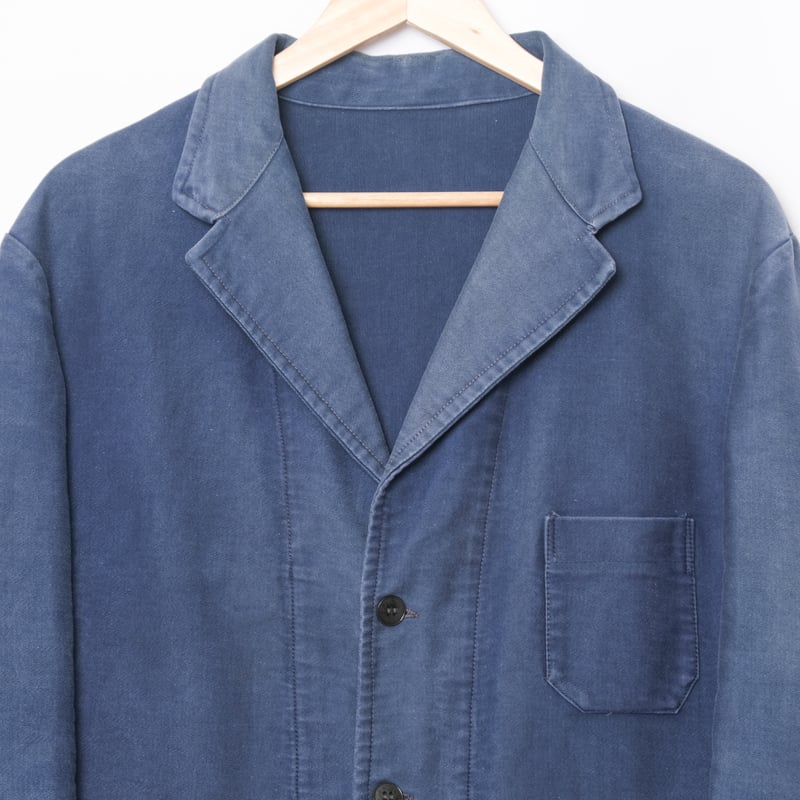 40-50s France Vintage Lapel Blue Moleskin Work
