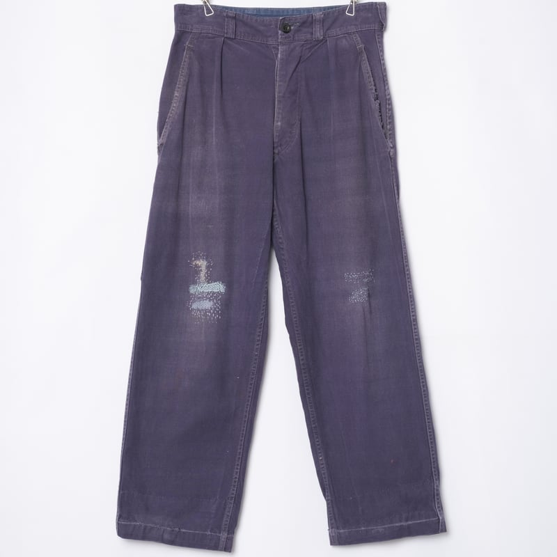 40-50s フレンチワーク コットン ブルー パンツ 40-50s France Vintage Blue Cotton Twill Work Tr