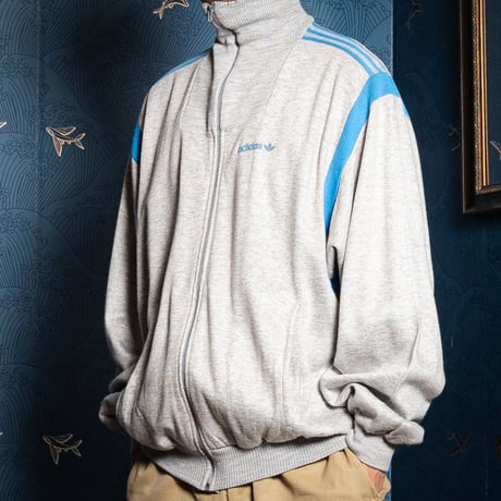 70-80s Vintage adidas Ventex Sweat Jacket Jacket Grey × Light Blue  (Made in France)