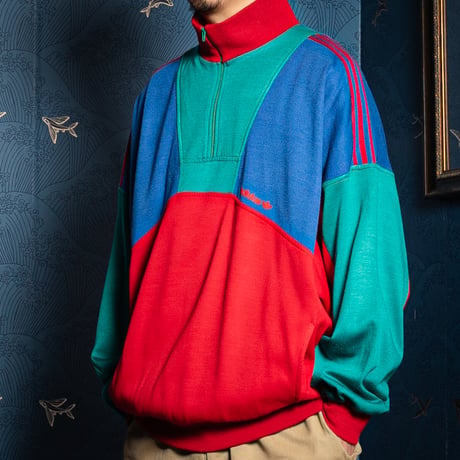 80s Vintage adidas Ventex Half Zip Red × Blue × Green (Made in France)