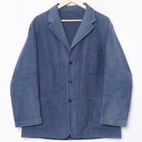 40-50s France Vintage Lapel Blue Moleskin Work Jacket