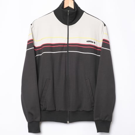 70-80s Vintage adidas Ventex Track Jacket Black × Light Gray × Colorful Lines (Made in France)