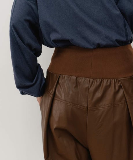 RIB FAUX LEATHER PT [Y264-31117] / TENN