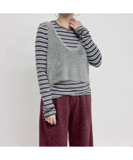 カシミヤシルク シアーベアテレコボーダー クルーネックカットソー　650-35563　/ NUS