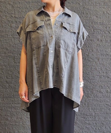 バックロゴテープフレンチスリーブデニムシャツ 652-35503 / NUS