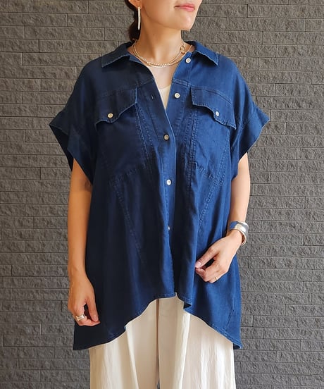 バックロゴテープフレンチスリーブデニムシャツ 652-35503 / NUS