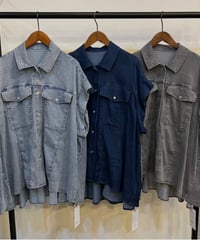 テンセルストレッチデニム バックロゴテープフレンチスリーブシャツ 652-35503 / NUS