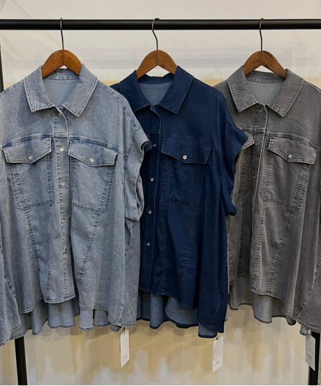 テンセルストレッチデニム バックロゴテープフレンチスリーブシャツ 652-35503 / NUS