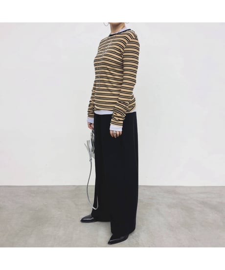 カシミヤシルク シアーベアテレコボーダー クルーネックカットソー　650-35563　/ NUS