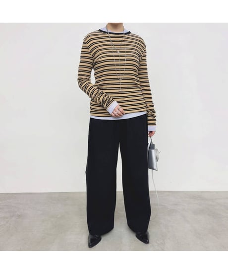 カシミヤシルク シアーベアテレコボーダー クルーネックカットソー　650-35563　/ NUS