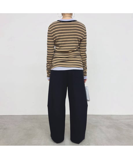 カシミヤシルク シアーベアテレコボーダー クルーネックカットソー　650-35563　/ NUS