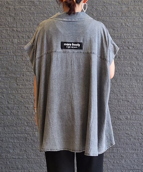 バックロゴテープフレンチスリーブデニムシャツ 652-35503 / NUS