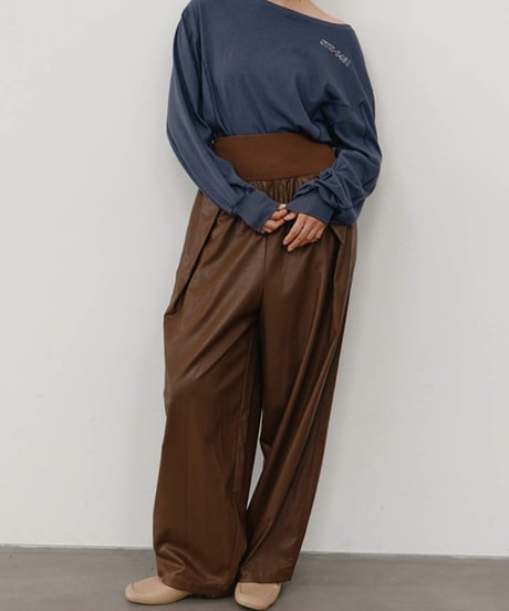 RIB FAUX LEATHER PT [Y264-31117] / TENN