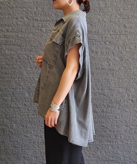 バックロゴテープフレンチスリーブデニムシャツ 652-35503 / NUS