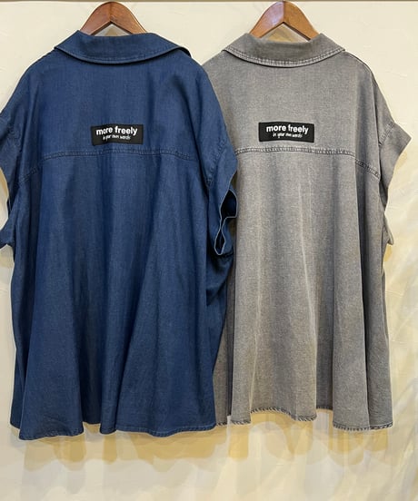 テンセルストレッチデニム バックロゴテープフレンチスリーブシャツ 652-35503 / NUS