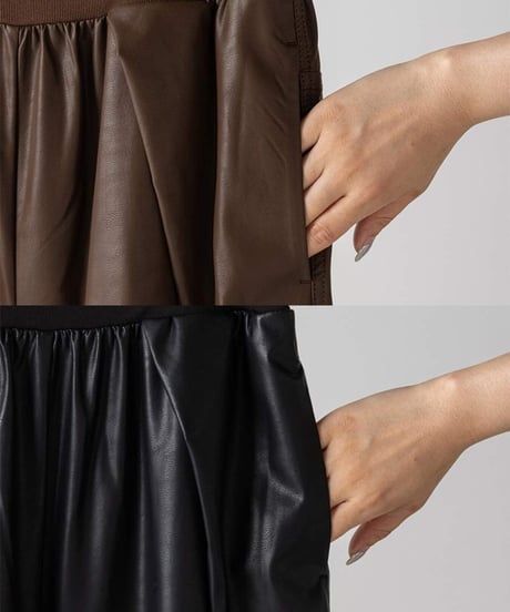 RIB FAUX LEATHER PT [Y264-31117] / TENN