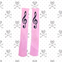 ピンキードット音符シアーハイソックス
