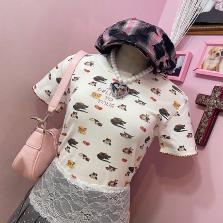 Cat&dog 総柄Tシャツ