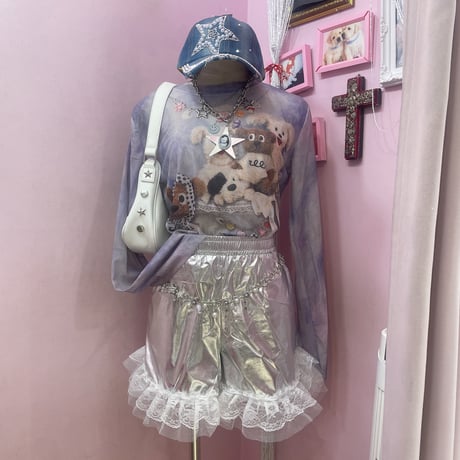 メタリックフリルショートパンツ