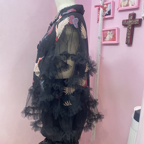 鶴柄フリルチュールチャイナシャツ