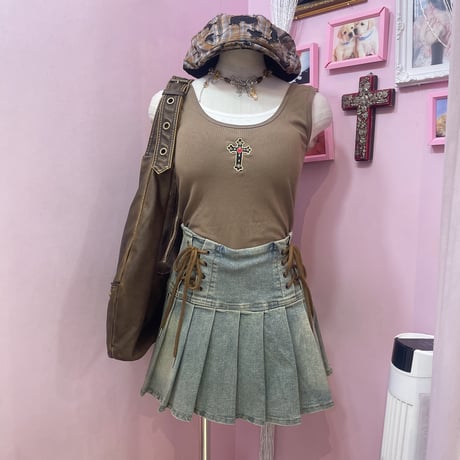 クロス刺繍レイヤータンク