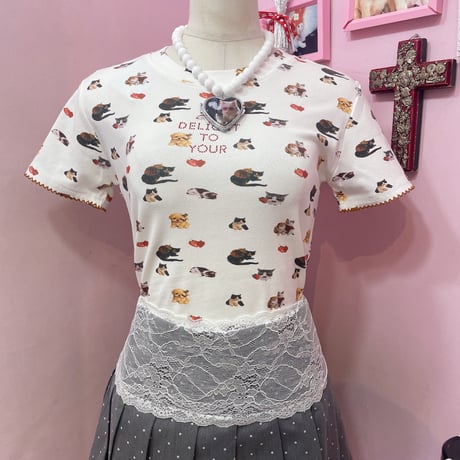 Cat&dog 総柄Tシャツ