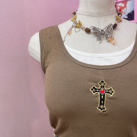 クロス刺繍レイヤータンク