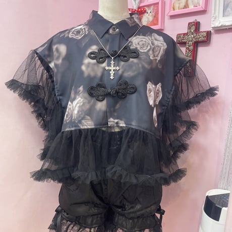 Smoke rose フリルチャイナシャツ